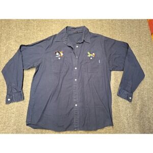Mickey Unlimited Women's Navy Blue Long Sleeve Vintage Button Shirt Cut Tag Read